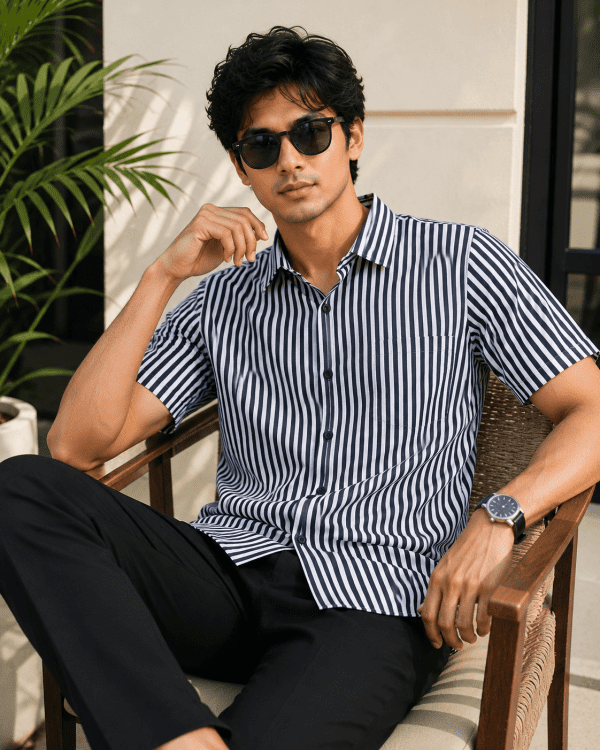 Executive Black Bold Stripe Half Sleeve Shirt