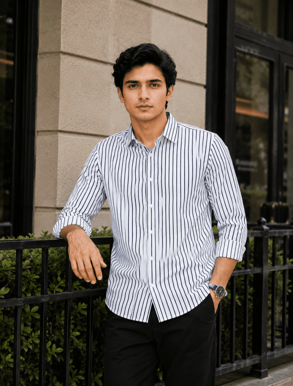 Classic White Black Stripe Full Sleeve Shirt