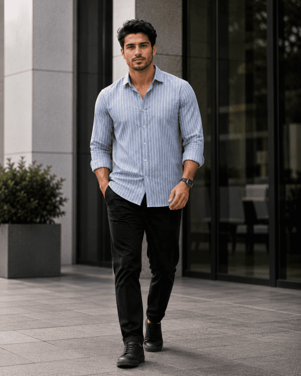 Smoke Grey Stripe Full Sleeve Shirt