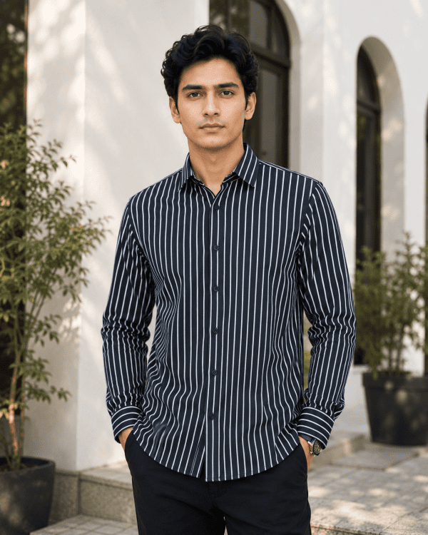 Midnight Black Stripe Full Sleeve Shirt